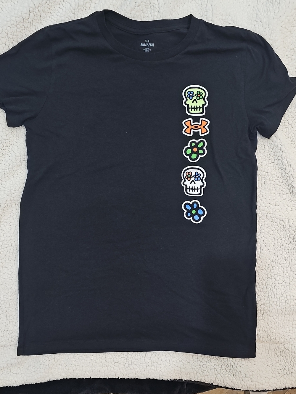 Under Armour Black Short-Sleeve Tee with Neon Skull & Flower Motifs